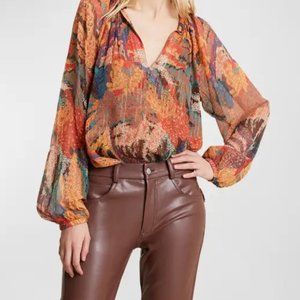 A.L.C Dana Split-Neck Metallic Printed Top NWT!!